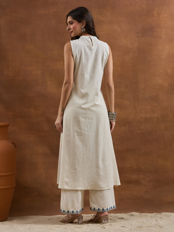 Divena Embroidered Cotton White Straight Fit Co-ords Set