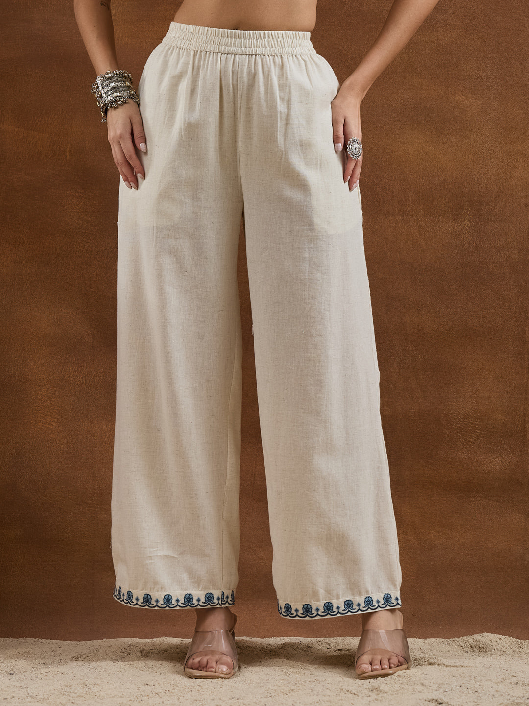 Divena Embroidered Cotton White Straight Fit Co-ords Set