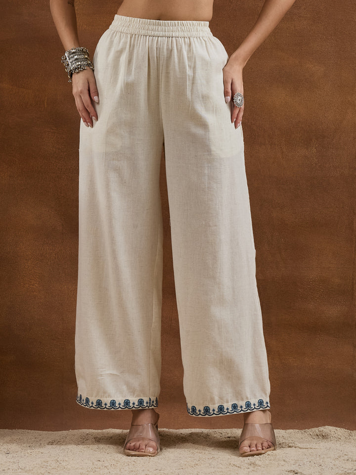 Divena Embroidered Cotton White Straight Fit Co-ords Set