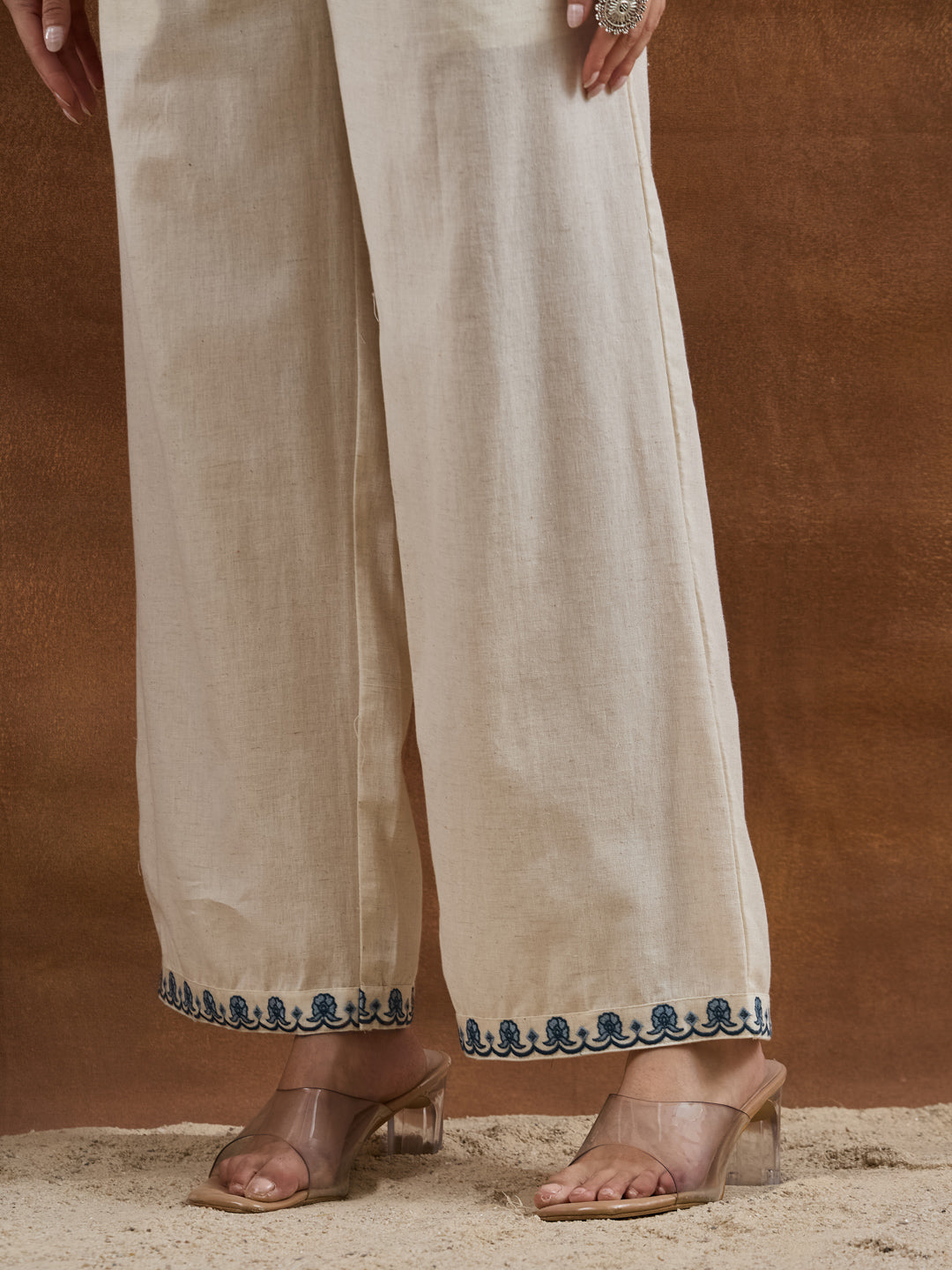 Divena Embroidered Cotton White Straight Fit Co-ords Set