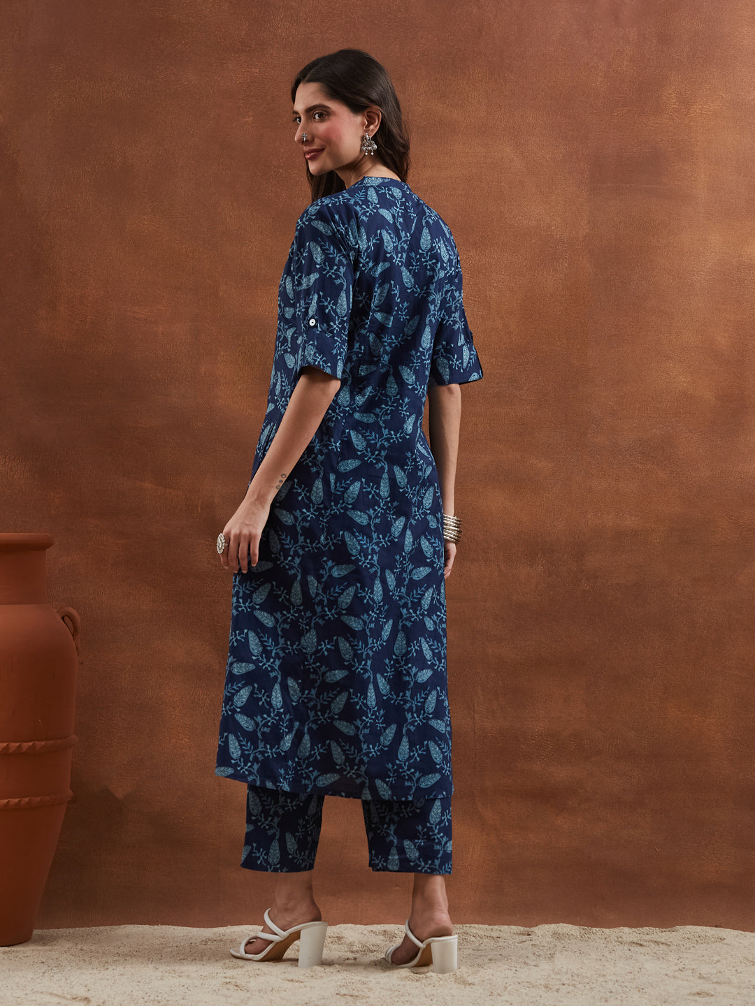 Divena Floral Printed Cotton Blue A-Line  Kurta Pant Sets