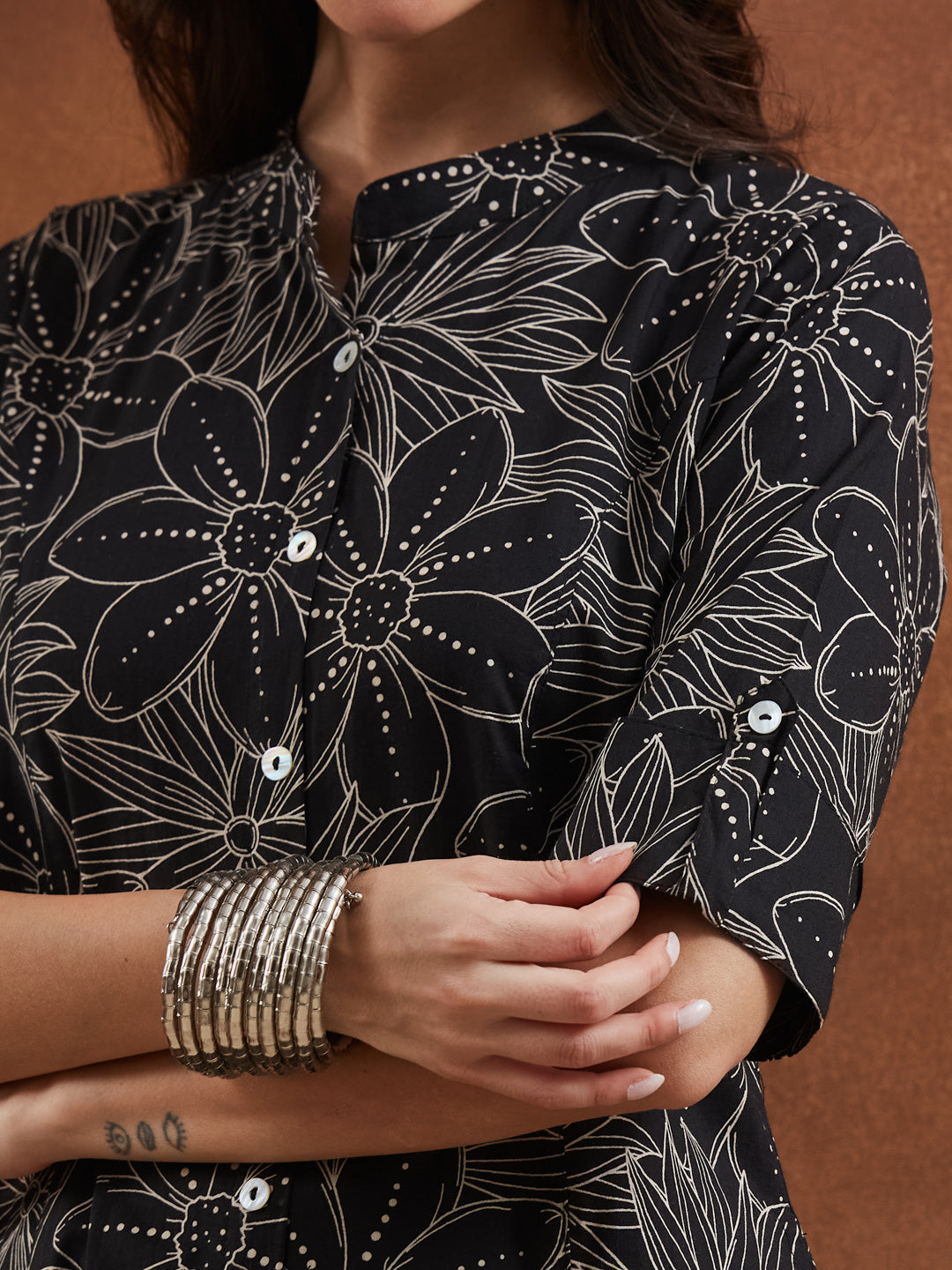 Divena Floral Printed Cotton Black A-Line  Kurta Pant Sets