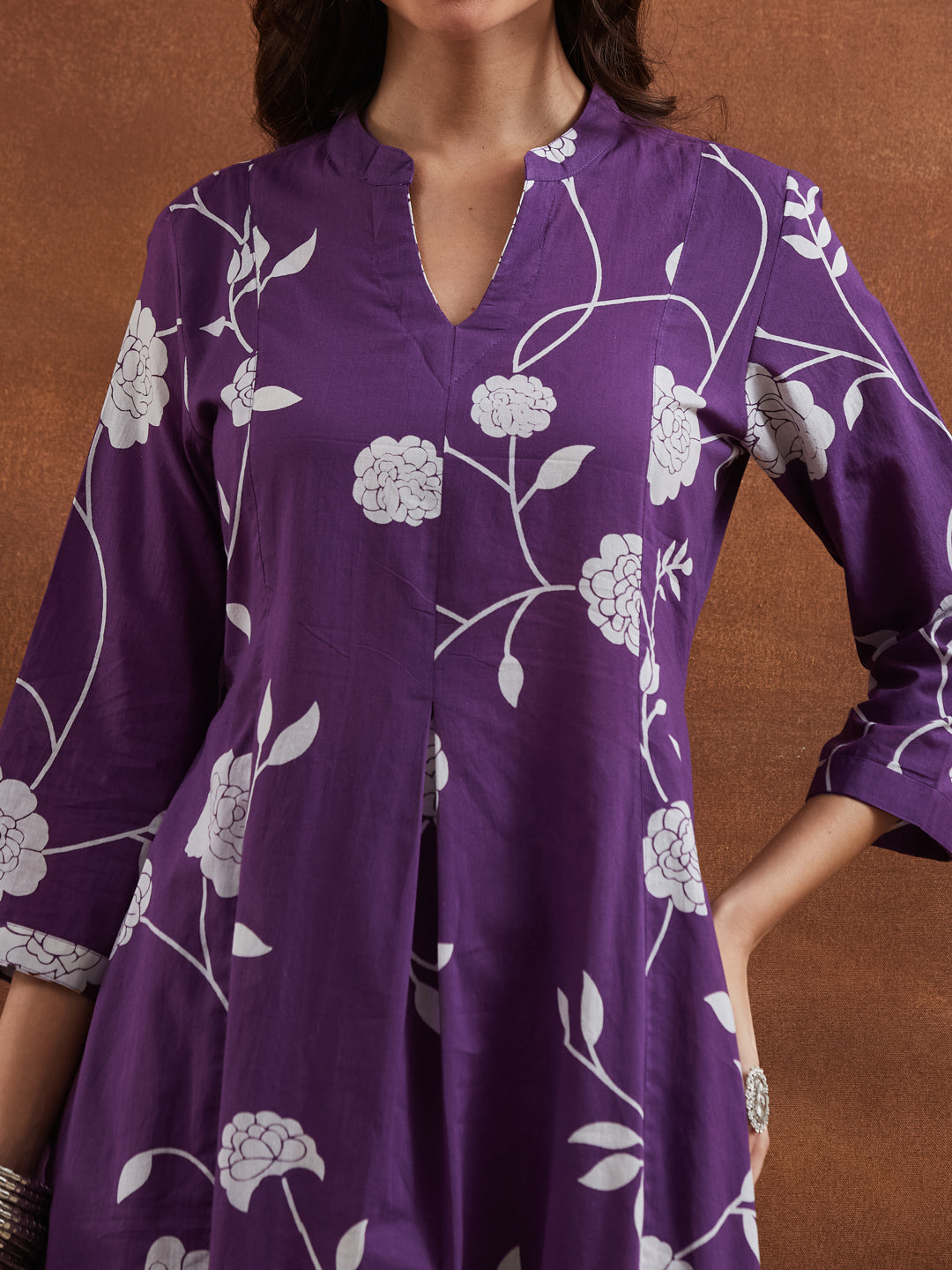 Divena Women Purple Floral Printed Pure Cotton A-Line Anarkali Kurta with Pants