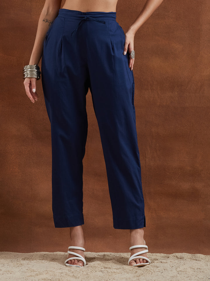 Divena Floral Printed Cotton Blue Straight Fit  Kurta Pant Sets
