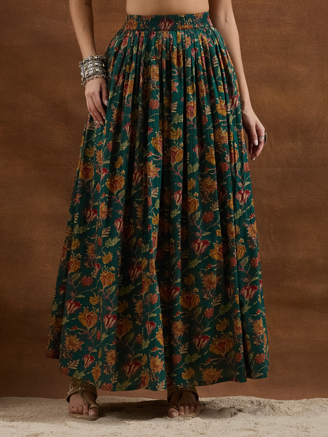 Divena Floral Printed Cotton Green Straight Fit  Kurta Sets