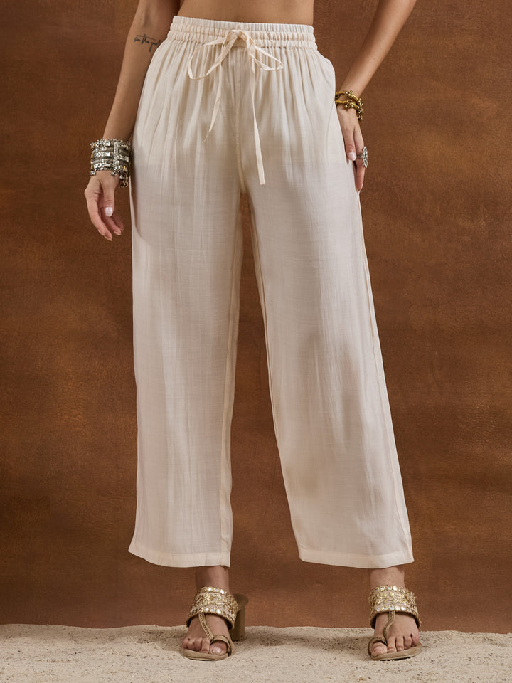 Divena Embroidered Chanderi White A-Line Fit Kurta Pant Dupatta Sets