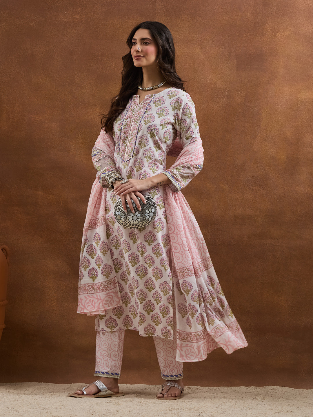 Divena Cotton Handblock Printed White Straight Fit  Kurta Sets