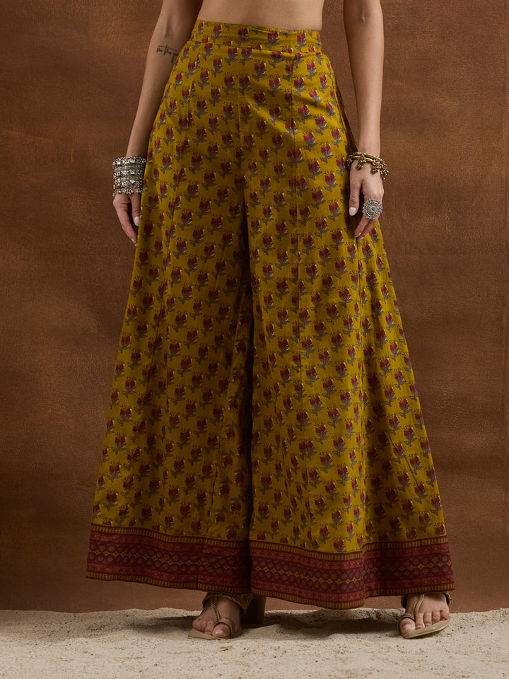 Divena Floral Printed Cotton Yellow  Anakali Kurta Set