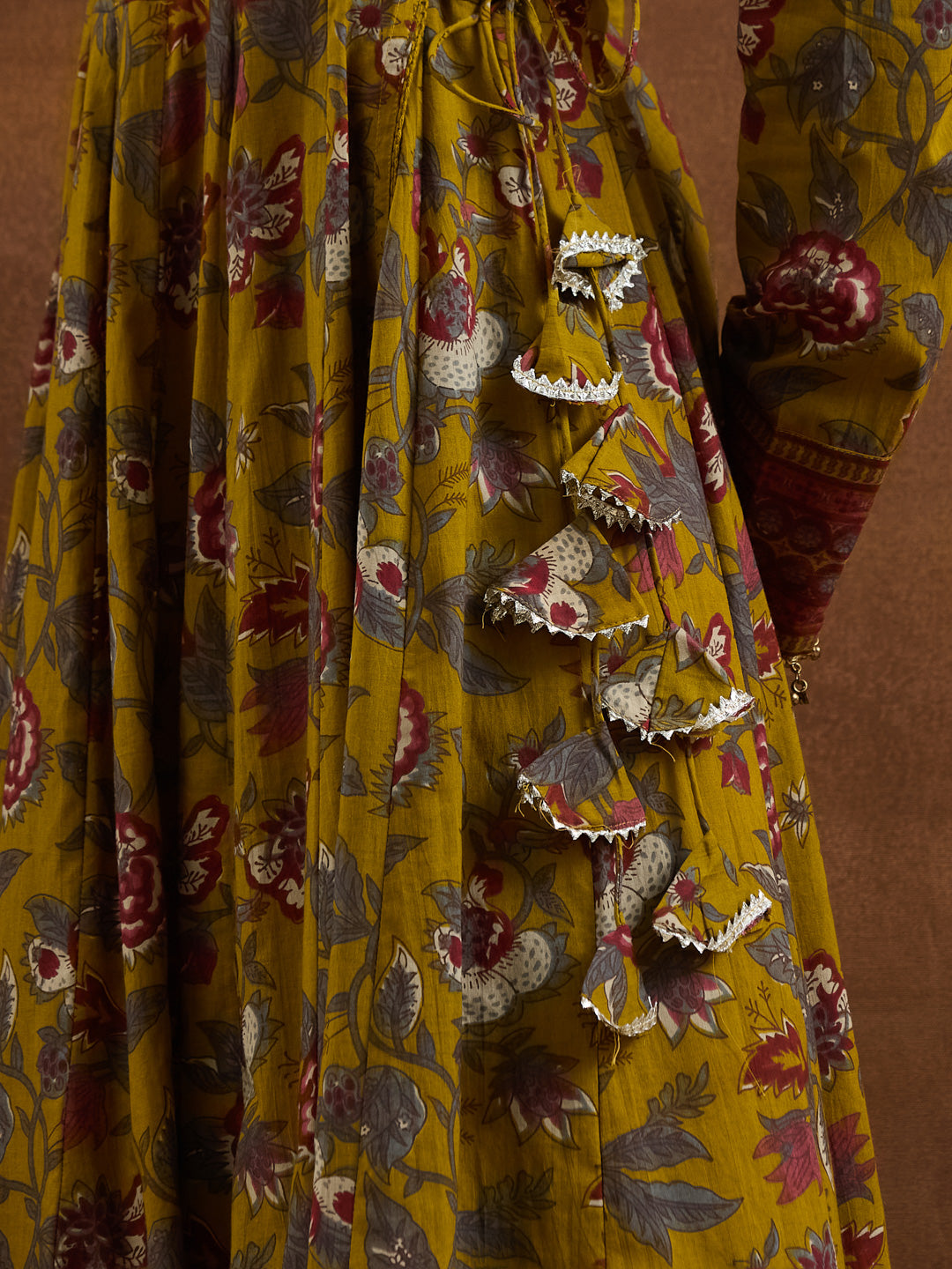 Divena Floral Printed Cotton Yellow  Anakali Kurta Set