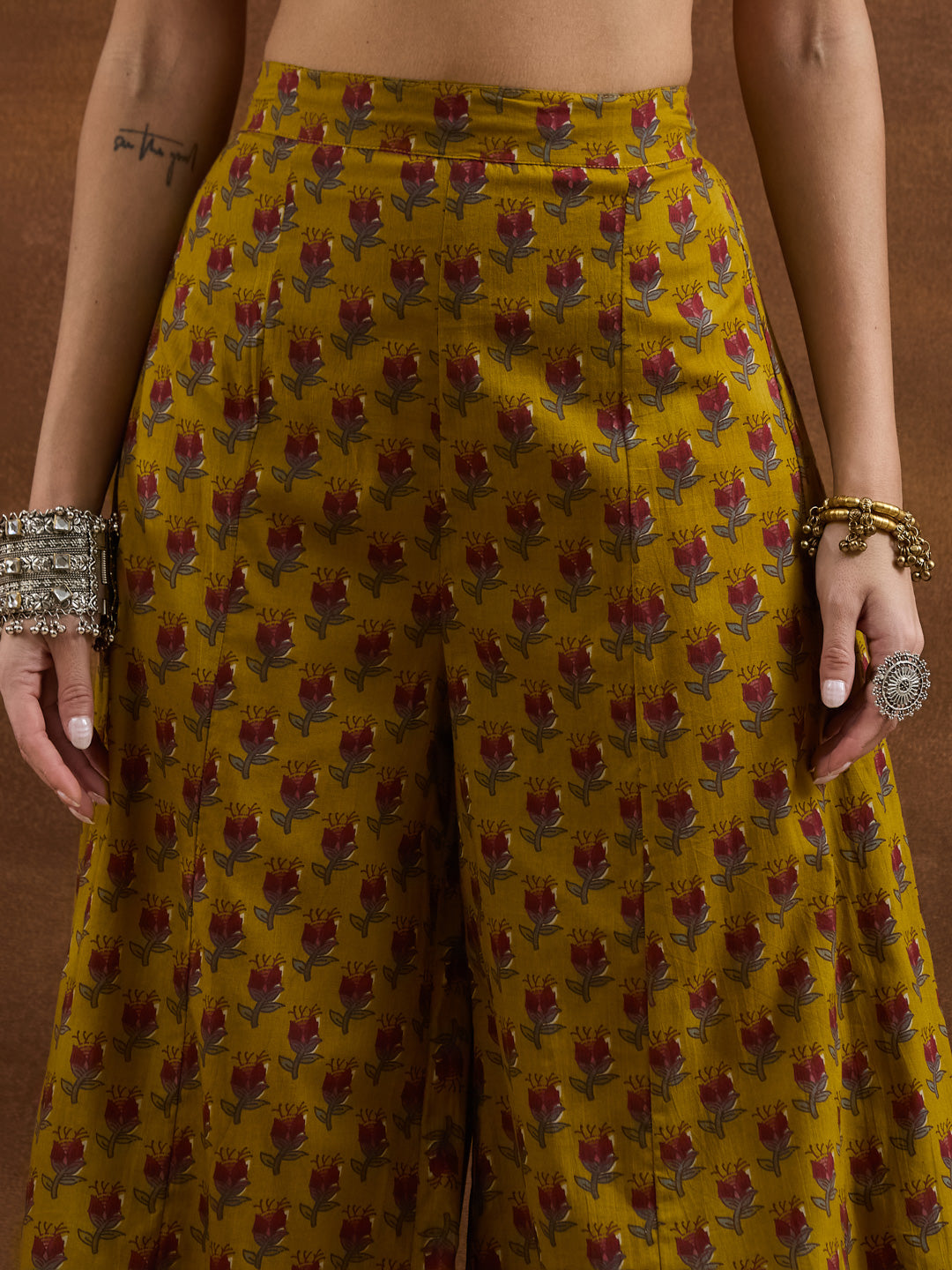 Divena Floral Printed Cotton Yellow  Anakali Kurta Set