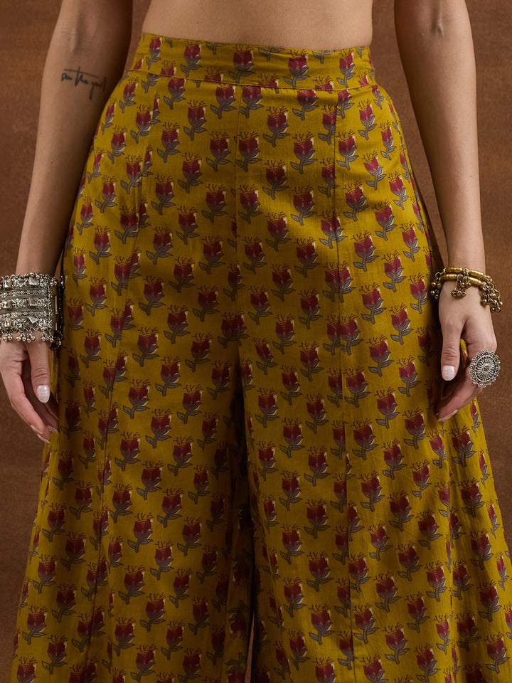 Divena Floral Printed Cotton Yellow  Anakali Kurta Set
