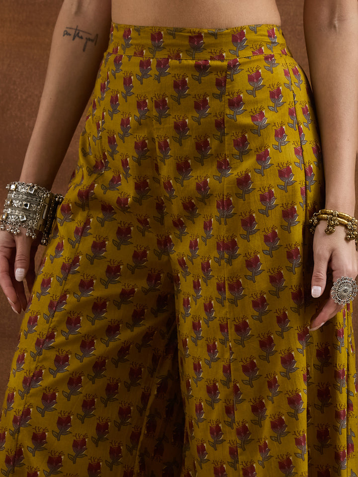 Divena Floral Printed Cotton Yellow  Anakali Kurta Set