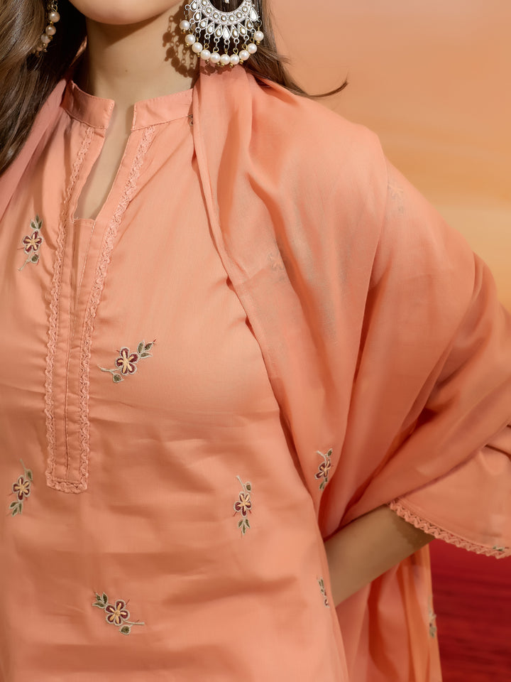 Divena Embroidered Cotton Orange Straight Fit  Kurta Sets