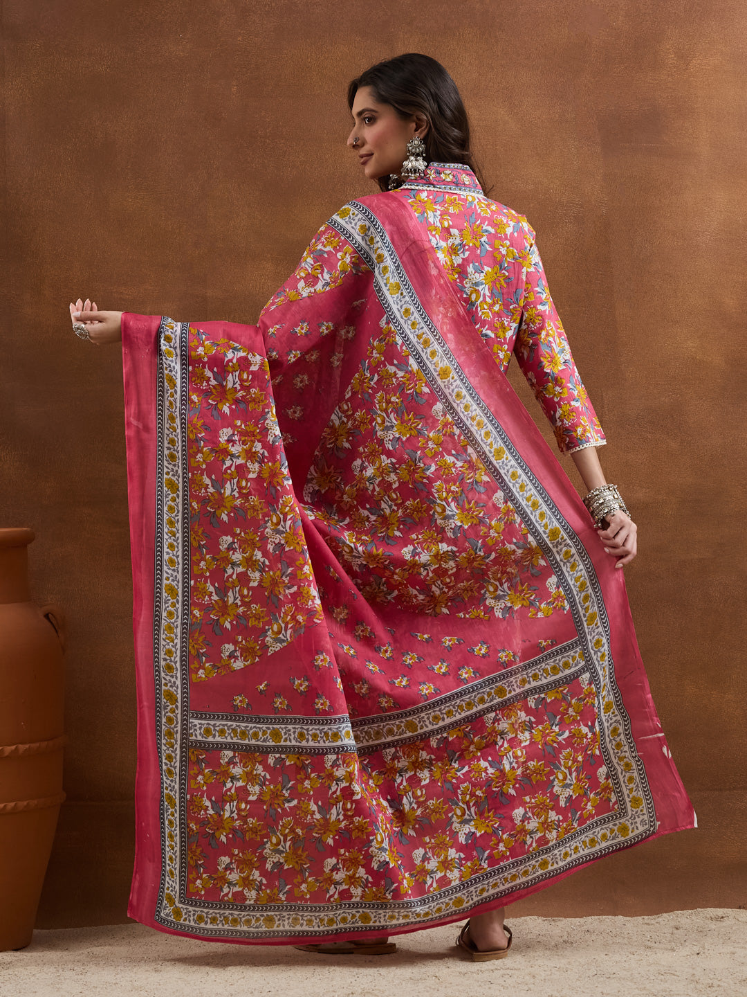 Divena Cotton Floral Printed Pink Kurta Sets