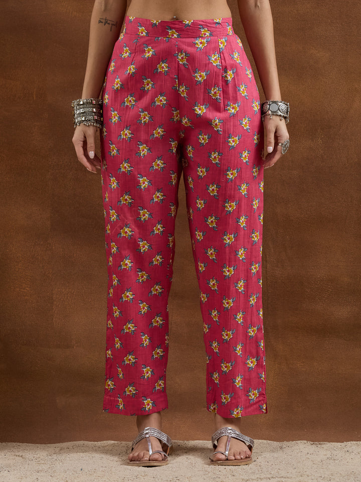 Divena Cotton Floral Printed Pink Kurta Sets