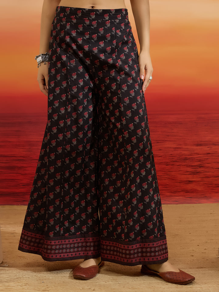 Divena Floral Printed Cotton Black  Anakali Kurta Set