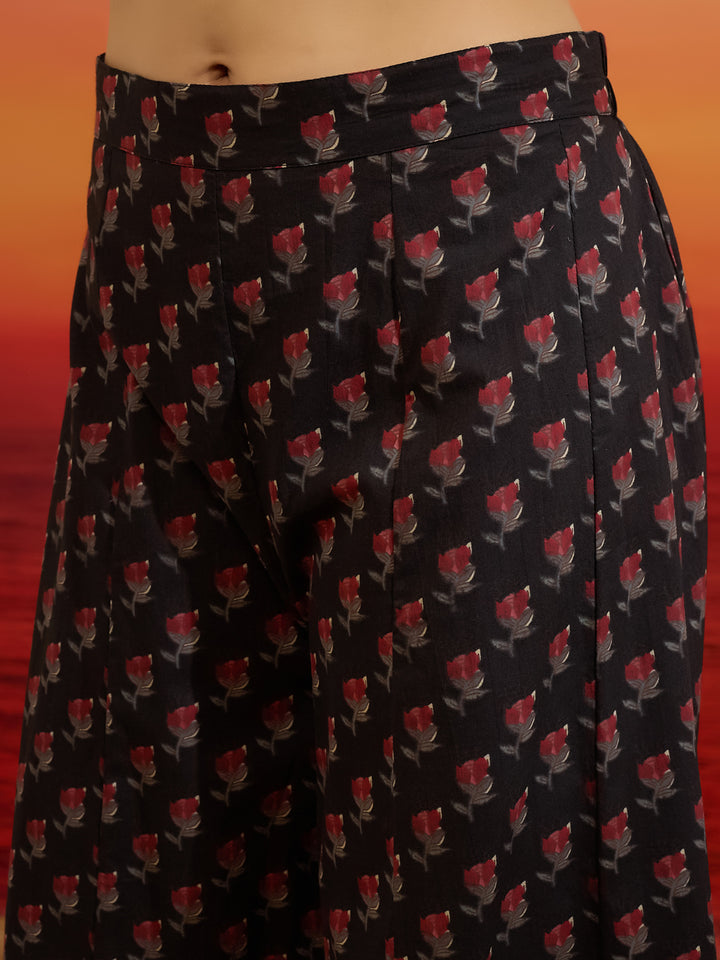 Divena Floral Printed Cotton Black  Anakali Kurta Set