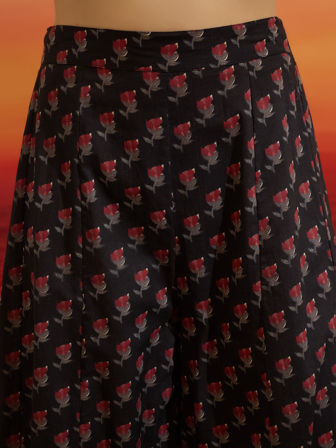 Divena Floral Printed Cotton Black  Anakali Kurta Set