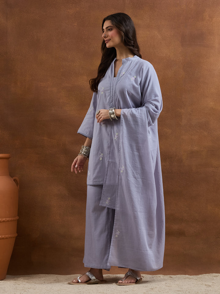 Divena Embroidered Cotton Grey Straight Fit  Kurta Sets