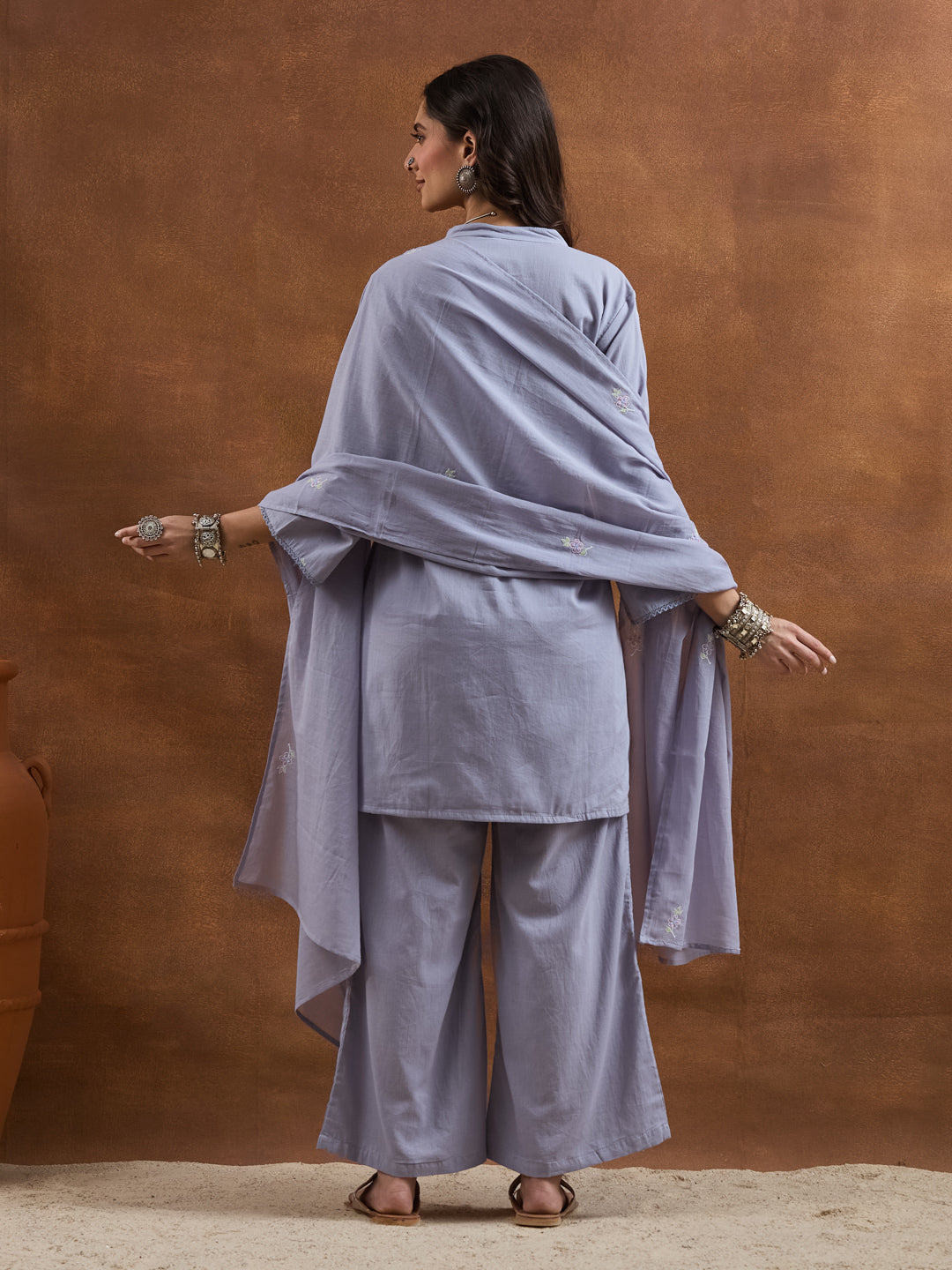 Divena Embroidered Cotton Grey Straight Fit  Kurta Sets