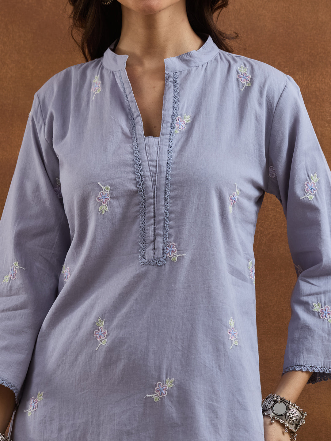 Divena Embroidered Cotton Grey Straight Fit  Kurta Sets