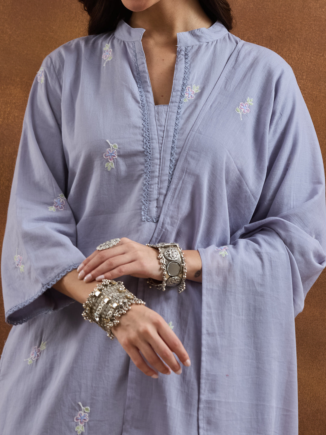 Divena Embroidered Cotton Grey Straight Fit  Kurta Sets
