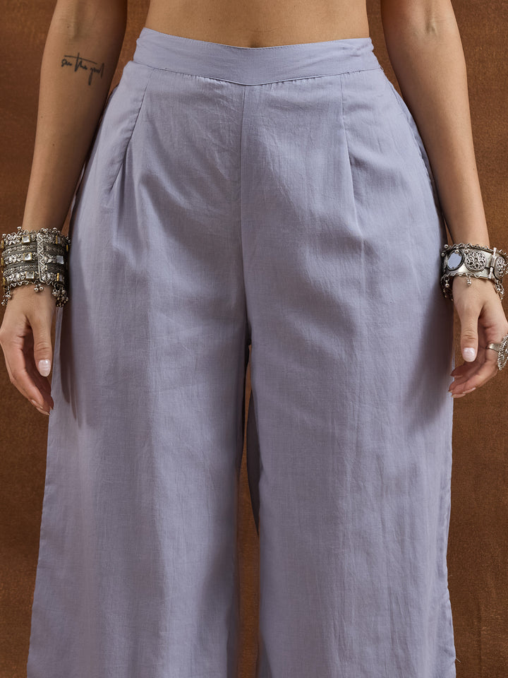 Divena Embroidered Cotton Grey Straight Fit  Kurta Sets