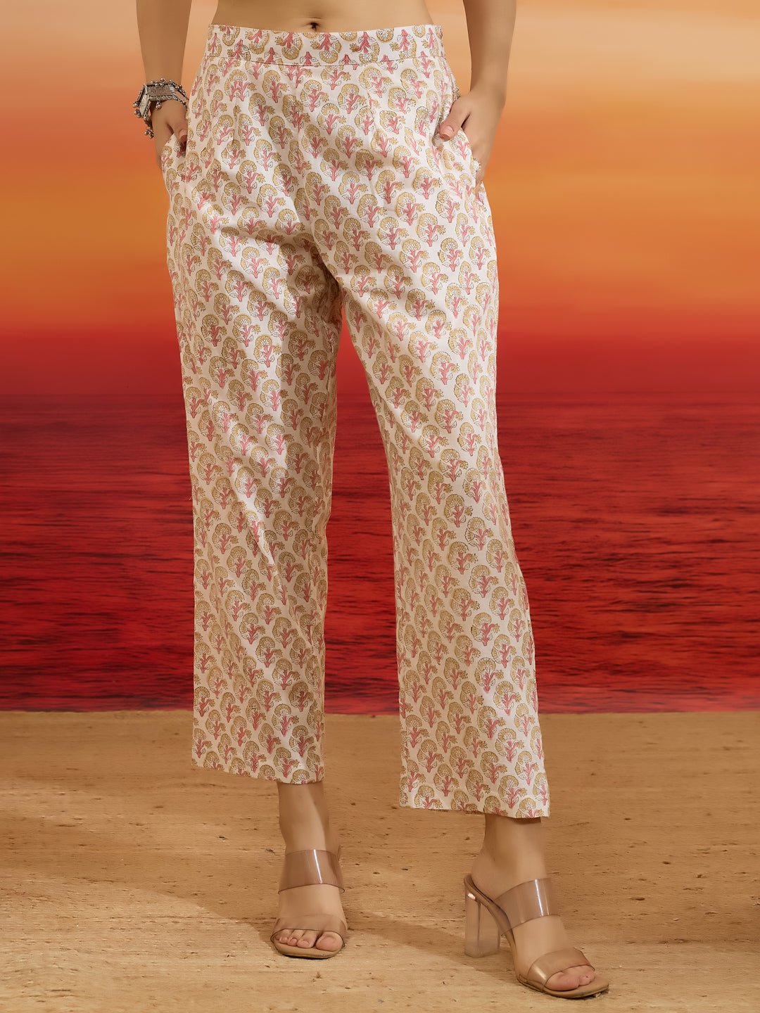 Divena Hand Block Printed Cotton Pink Straight Fit  Kurta Pant Dupatta Sets