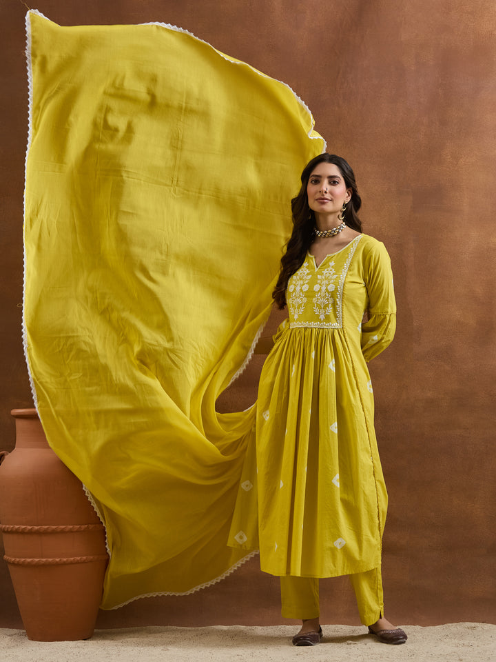 Divena Mustard Yellow Embroidered Anarkali Kurta Set