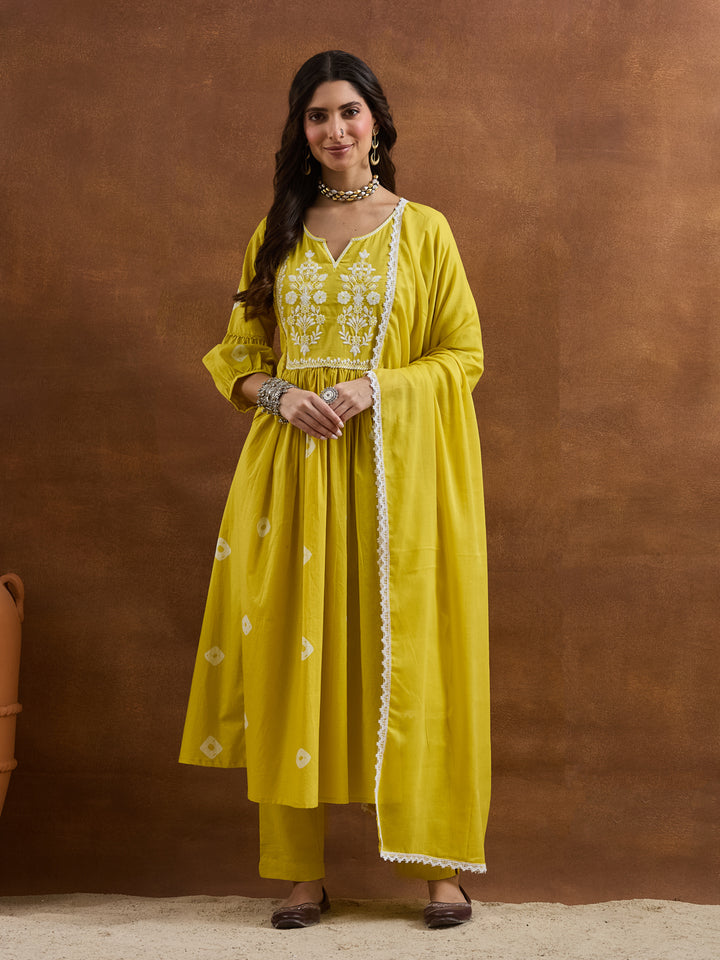 Divena Mustard Yellow Embroidered Anarkali Kurta Set