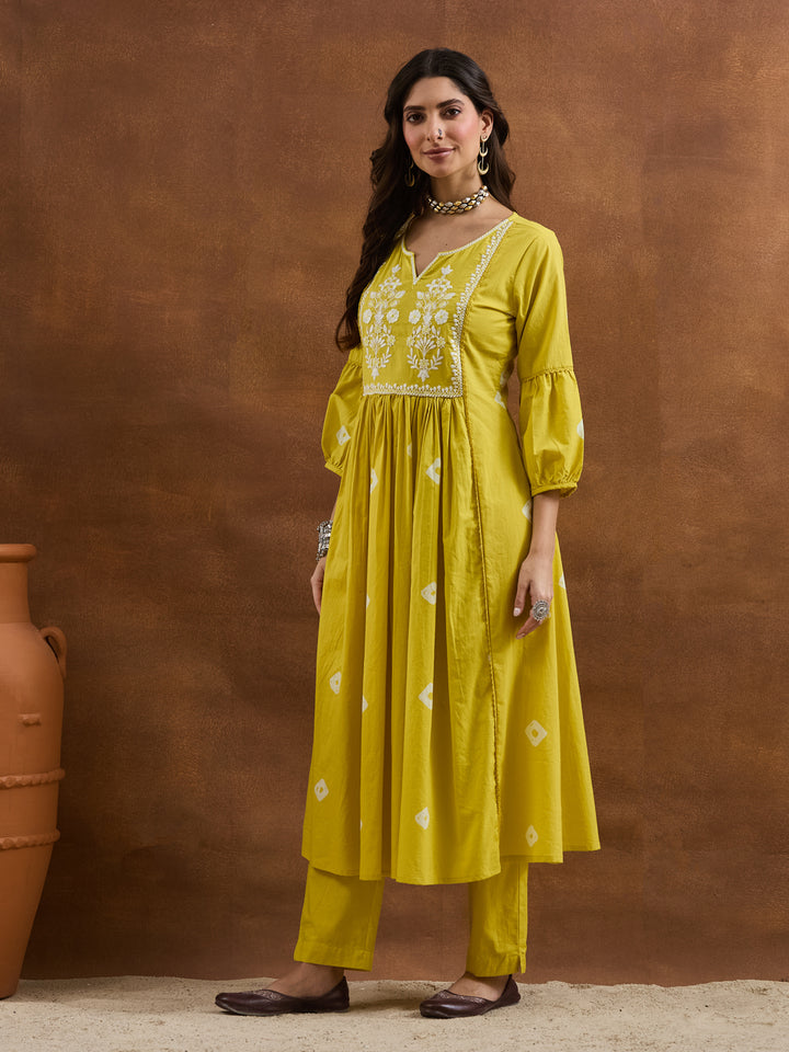 Divena Mustard Yellow Embroidered Anarkali Kurta Set