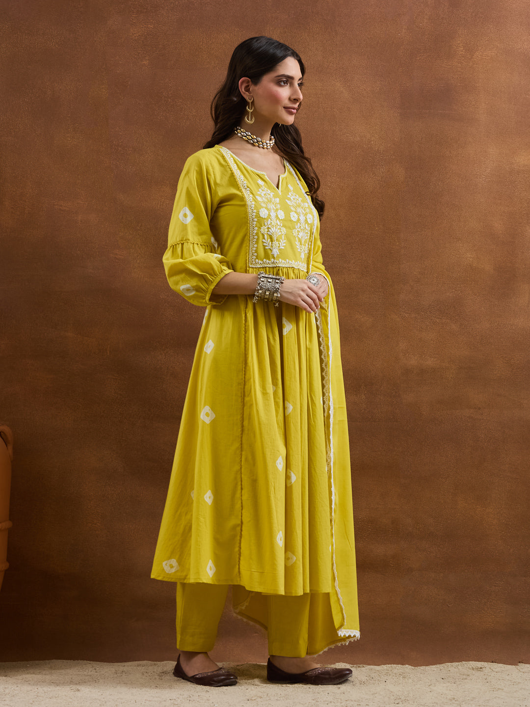 Divena Mustard Yellow Embroidered Anarkali Kurta Set