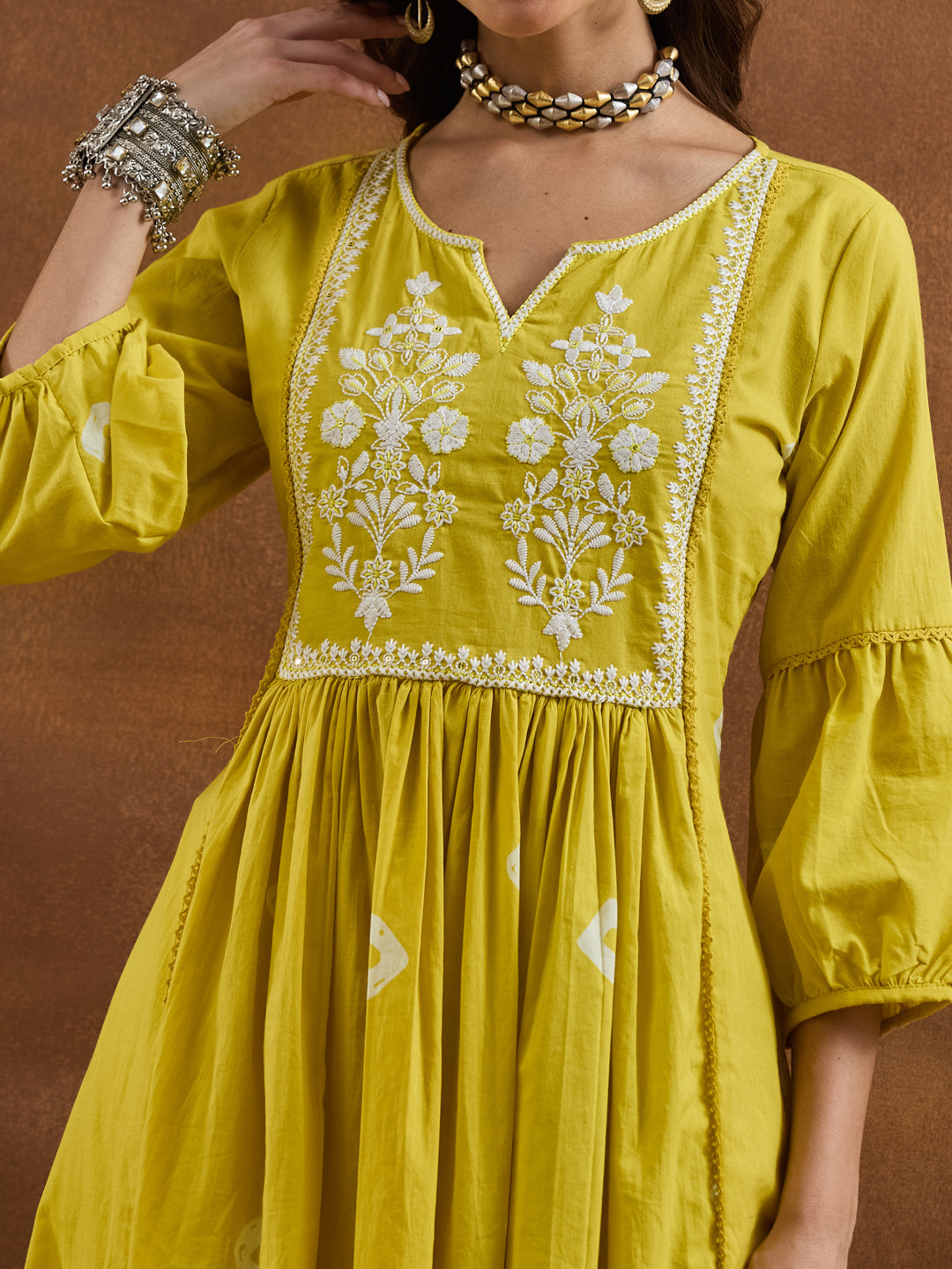Divena Mustard Yellow Embroidered Anarkali Kurta Set