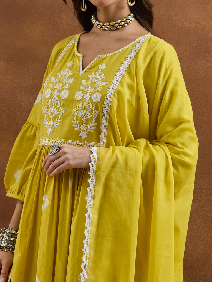 Divena Mustard Yellow Embroidered Anarkali Kurta Set