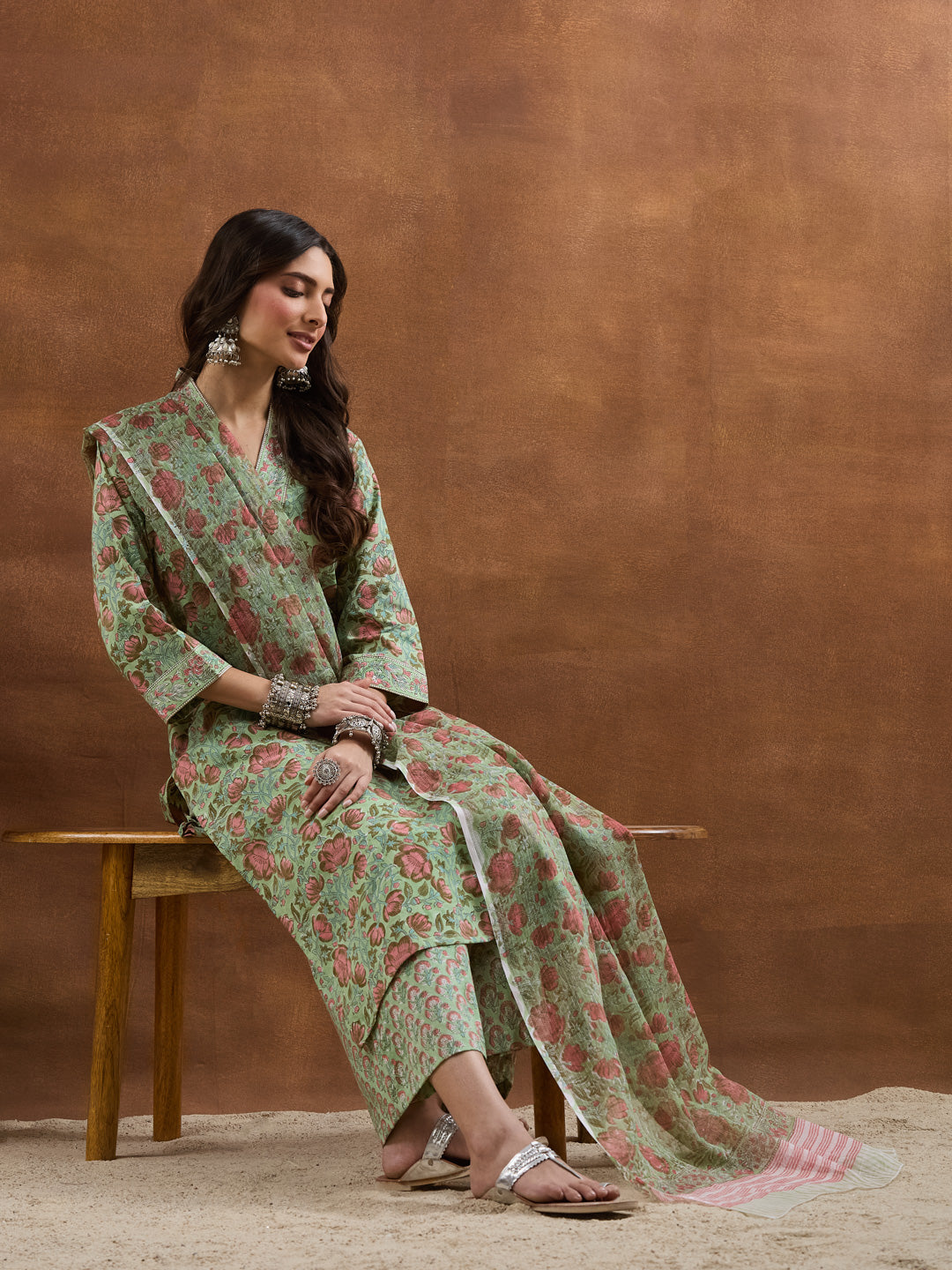 Divena Cotton HandBlock Printed Green Kurta Sets
