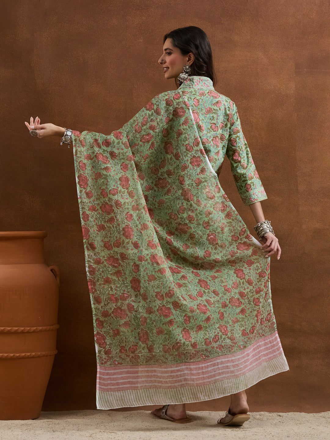 Divena Cotton HandBlock Printed Green Kurta Sets