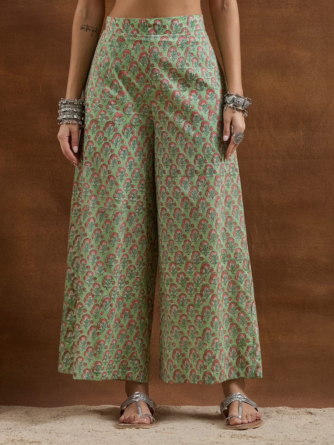 Divena Cotton HandBlock Printed Green Kurta Sets