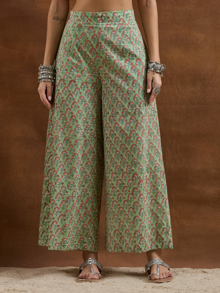Divena Cotton HandBlock Printed Green Kurta Sets