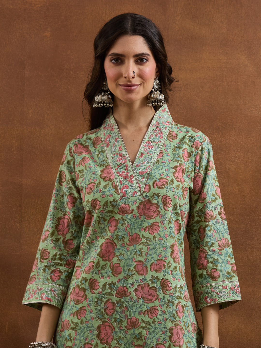 Divena Cotton HandBlock Printed Green Kurta Sets