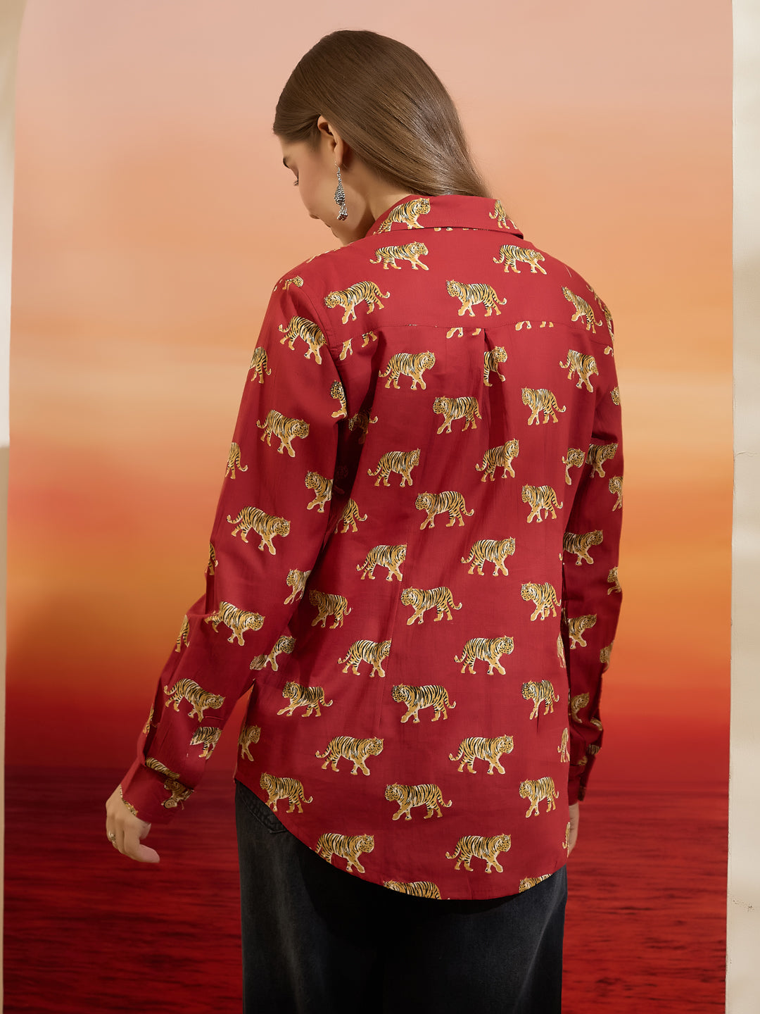Divena Cotton Quirky Printed Red Casual Women Shirt