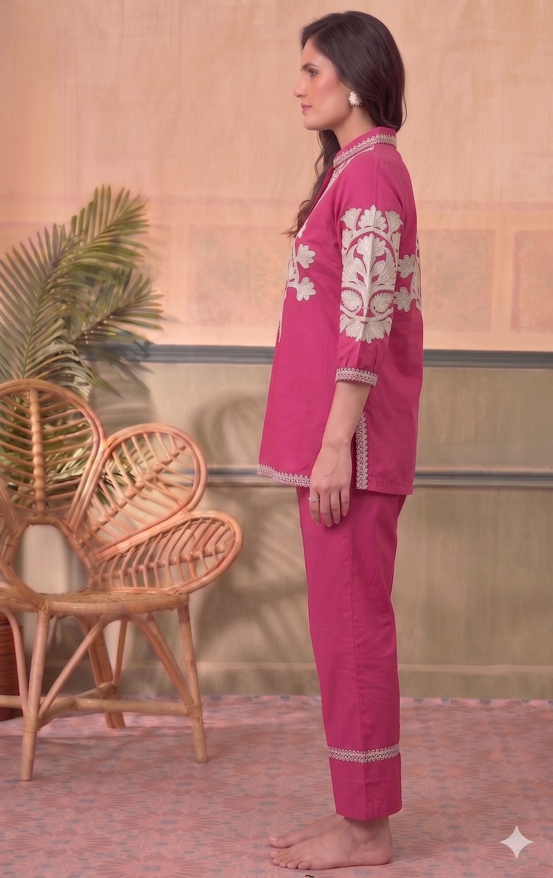 Divena Pink Solid White Embroidary Co-ords Sets