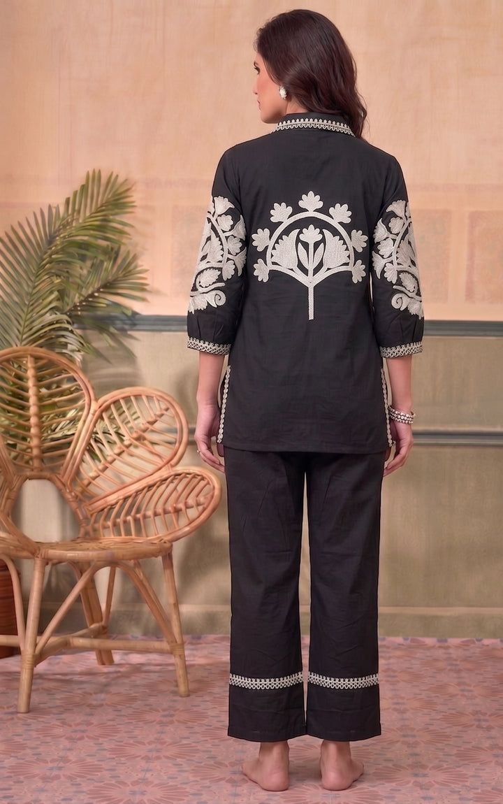 Divena Black Solid White Embroidary Co-ords Sets