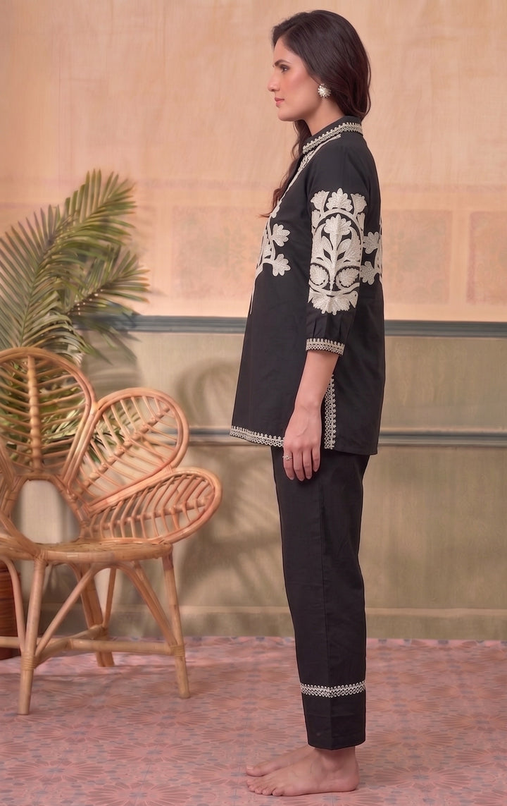 Divena Black Solid White Embroidary Co-ords Sets