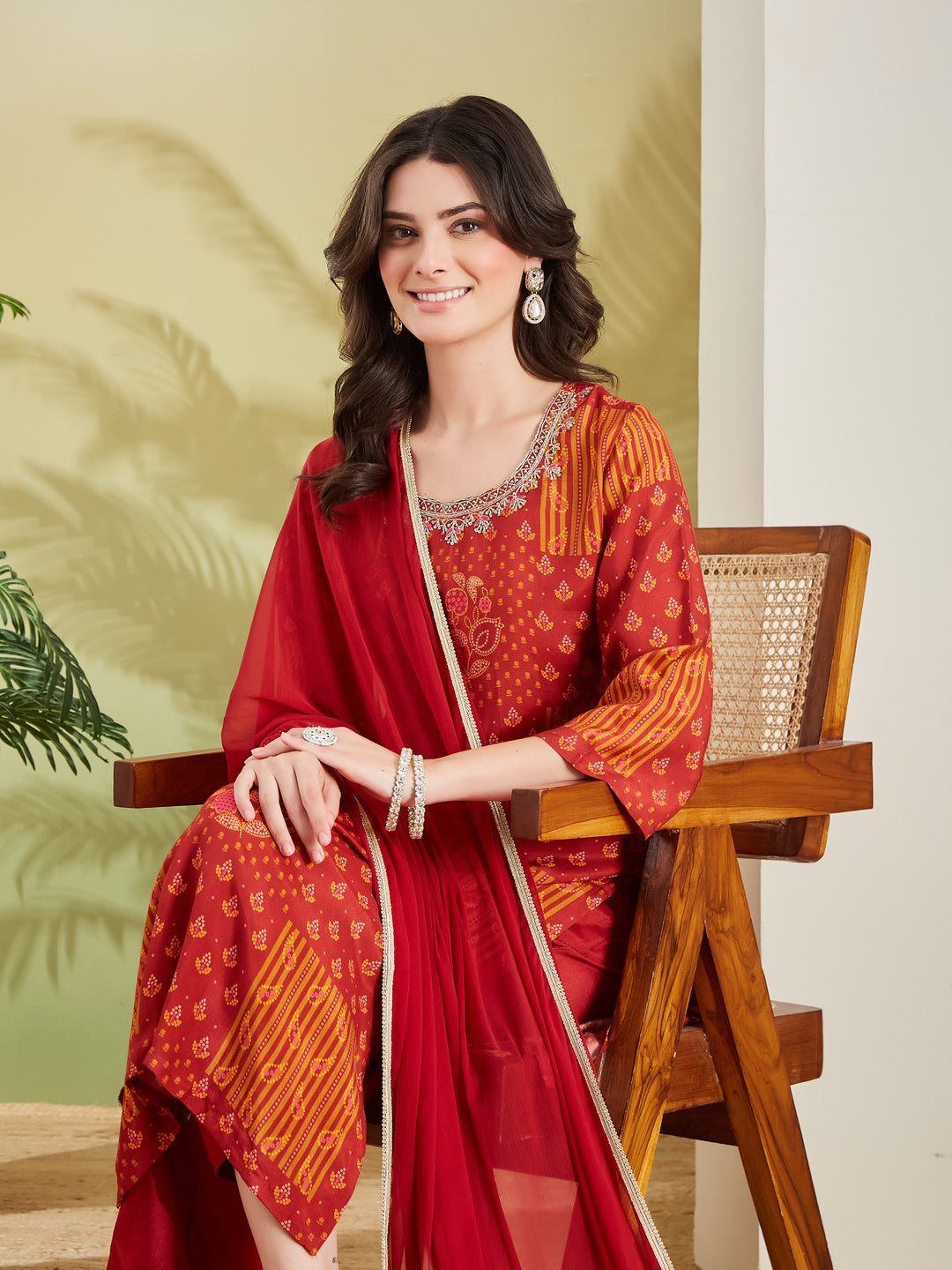 Divena Embroidered Printed Straight Fit Muslin Kurta Pant with Dupatta Set