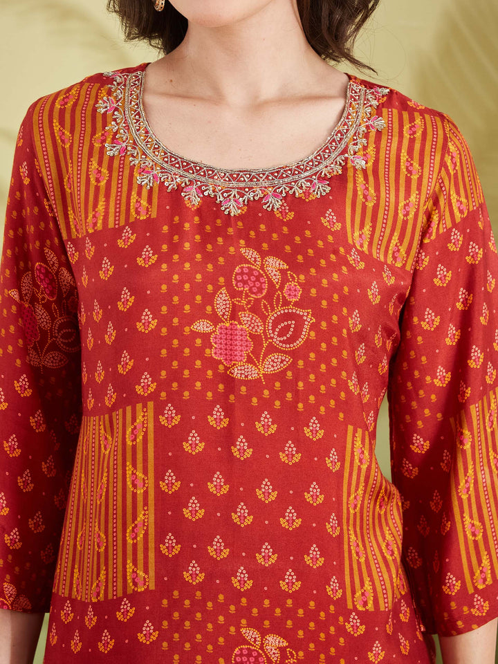 Divena Embroidered Printed Straight Fit Muslin Kurta Pant with Dupatta Set