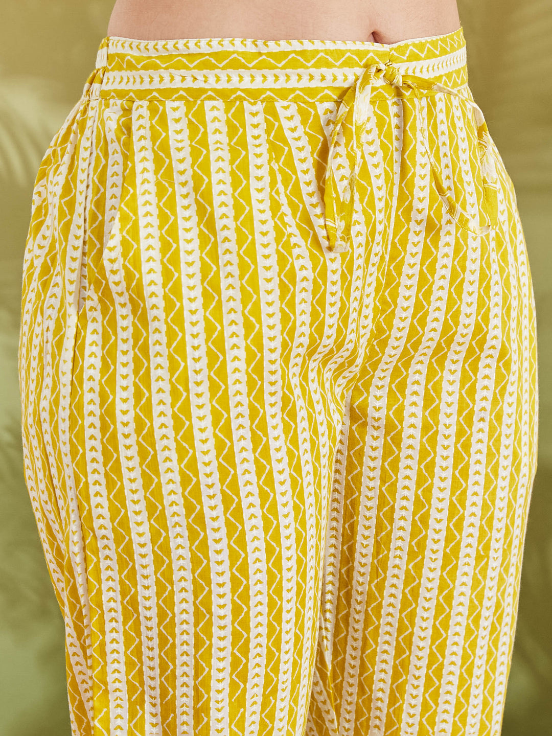 Divena Floral Print Straight Fit Pure Cotton Yellow Kurta with Trousers