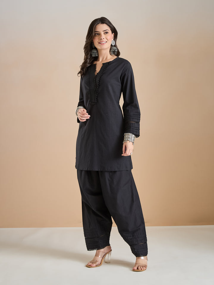 Divena Pure Cotton Straight Fit Black Kurti with Farshi Salwar