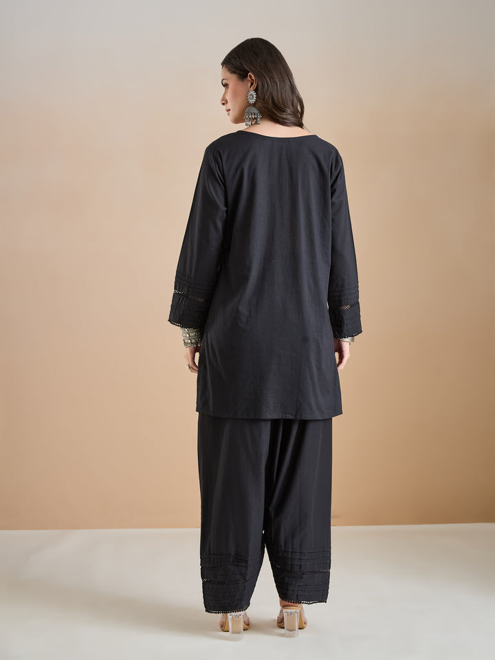 Divena Pure Cotton Straight Fit Black Kurti with Farshi Salwar