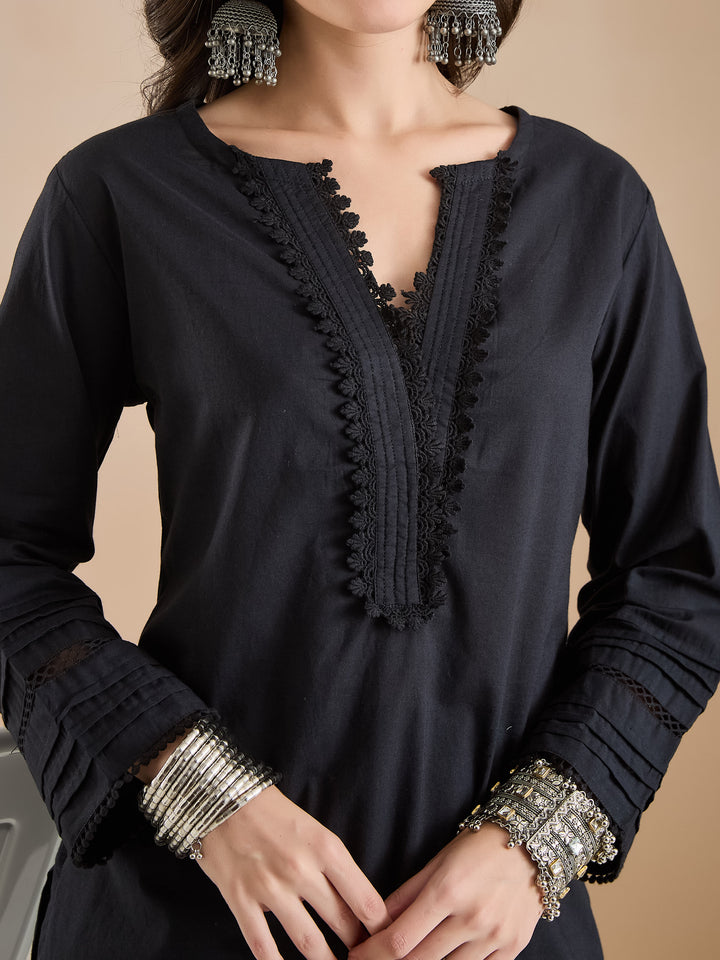 Divena Pure Cotton Straight Fit Black Kurti with Farshi Salwar