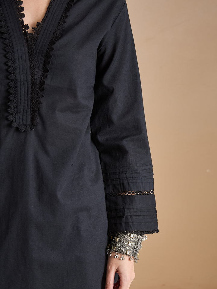Divena Pure Cotton Straight Fit Black Kurti with Farshi Salwar